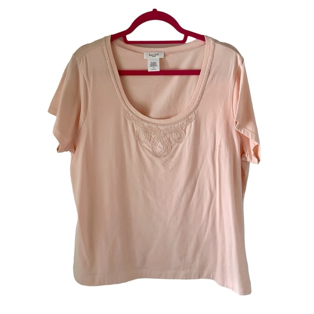 Kate Hill Woman’s T-shirt w/Embellishment Short Sleeve Pink Size 1X
